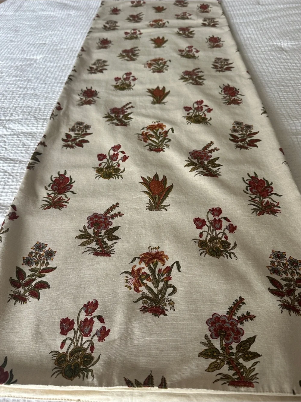 Pottery Barn Cream Table Runner with Red and Green Floral Print 18 X 108